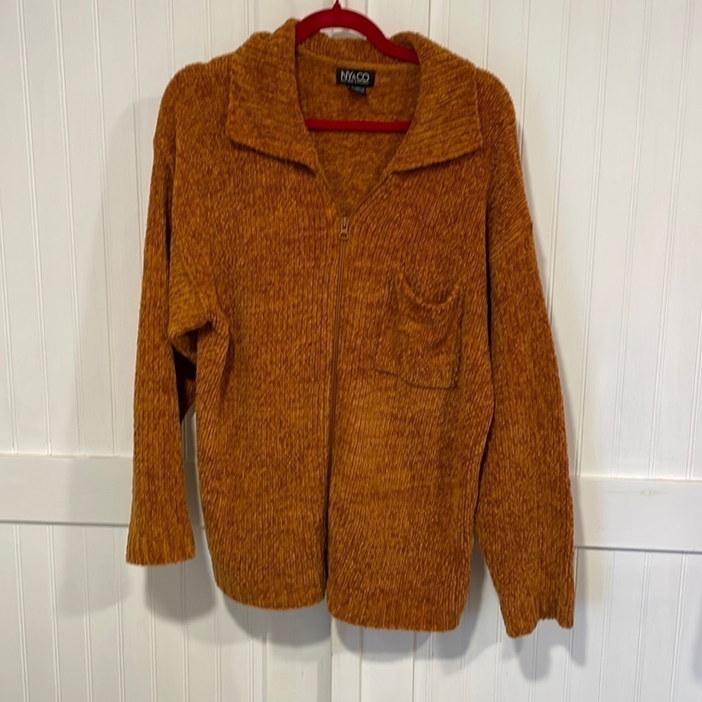 NY & Co, acrylic, orange/yellow/rust sweater/jacket size L